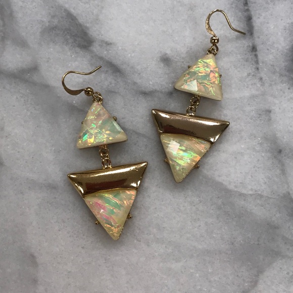 Iridescent Deco Triangle Earrings, NWT - Picture 6 of 8
